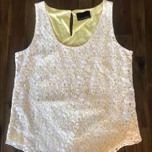 Cynthia Rowley yellow lace overlay tank top
